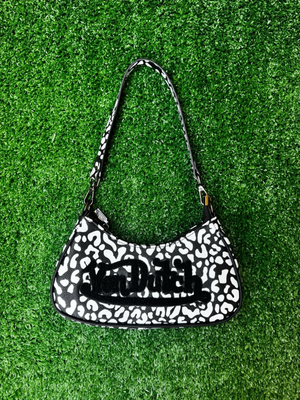 Von Dutch Black & White Leopard Print Shoulder Bag